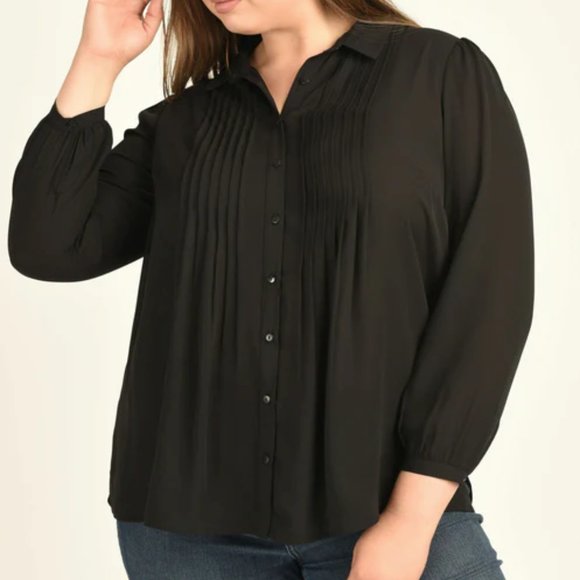 Joe Fresh Silk Blouse from NORDSTROM Ribbed Detail Long Sleeve BLACK LARGE NEW! - Picture 1 of 9